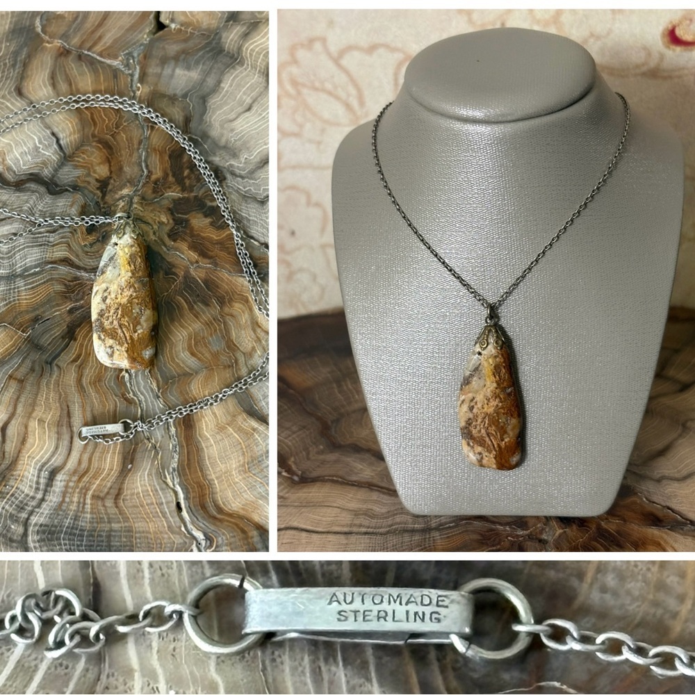Automade Sterling Silver Chain with Desert Jasper Necklace Circa ‘34 - ‘72 - Picture 7 of 7